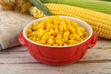 Canned yellow corn in the bowl