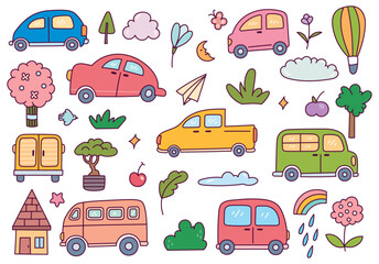 vehicle sticker doodle and other cute object collection