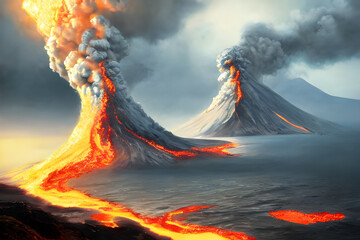 Volcano erupting in the sea. Generative AI