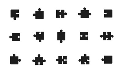黒いパズルのアイコンセット/謎/ゲーム/アイデア/謎合わせ/イラスト/ベクター