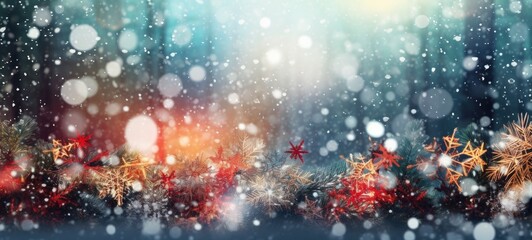 Fototapeta na wymiar Illustration of Christmas Winter background of drifts, snowflakes and snow. Generative AI