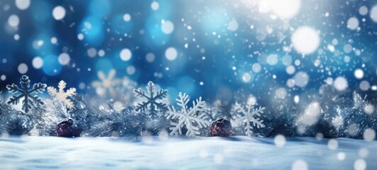 Fototapeta na wymiar Illustration of Christmas Winter background of drifts, snowflakes and snow. Generative AI