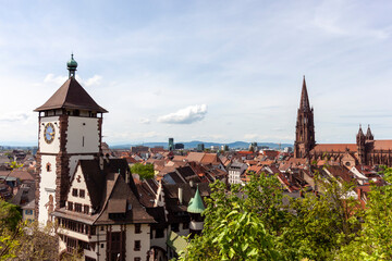 Fototapeta premium Historic buildings at the famous old town of Freiburg im Breisgau