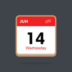 wednesday 14 june icon with black background, calender icon