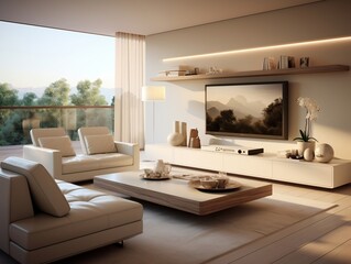Minimalist style interior design of the modern living room with tv generative ai