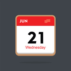 wednesday 21 june icon with black background, calender icon