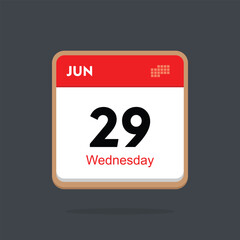 wednesday 29 june icon with black background, calender icon