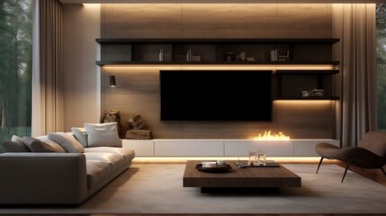 Minimalist style interior design of the modern living room with tv generative ai