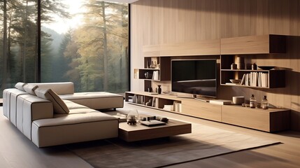 Minimalist style interior design of the modern living room with tv generative ai