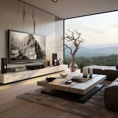 Minimalist style interior design of the modern living room with tv generative ai