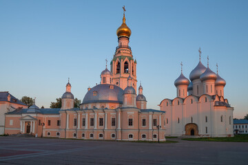 Fototapeta na wymiar Resurrection and St. Sophia Cathedrals in early August morning. Kremlin Square, Vologda. Russia