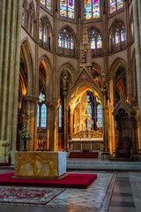Main altar of the medieval cathedral of Bayonne in the tourist center, France