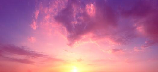 Colorful cloudy sky at sunset. Gradient color. Sky texture. Abstract nature background