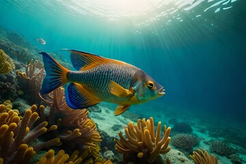 Naklejka na ściany i meble coral reef with fish generated by AI