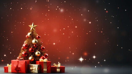 Obraz premium Christmas tree decorated with balls and gift boxes