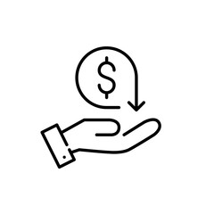 Cash back symbol. Hand holding a dollar sign with renew arrow. Pixel perfect, editable stroke icon