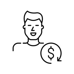 Obraz premium Happy customer participating in loyalty rewards program. Smiling man avatar. Pixel perfect, editable stroke icon
