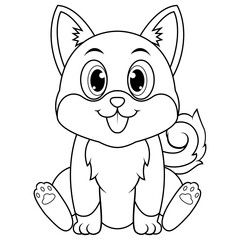 Cute baby shiba inu cartoon sitting line art