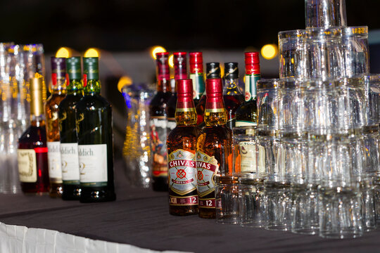 Gaborone, Botswana, bottle's of Chivas Regal and other whiskey,