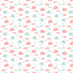 Cute adorable elephant cartoon doodle pastel seamless pattern