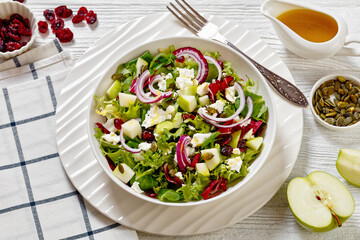 Green Salad with Apple, Cheese, Cranberry in bowl