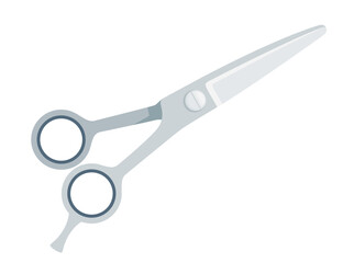 Stainless steel scissors with grey plastic handle vector illustration isolated on white background