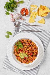 Mexican ground beef casserole with rice, beans