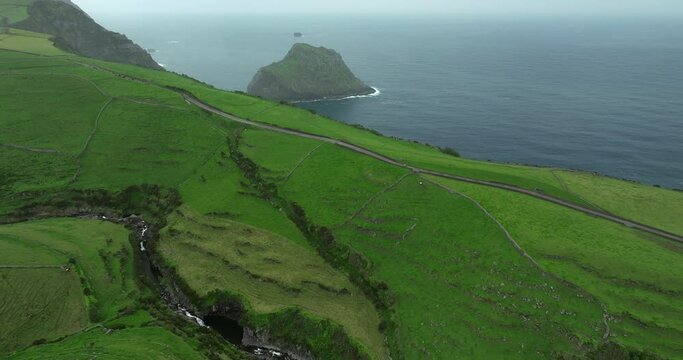 Flores island aerial view of a valley in Ponta Delgada Azores