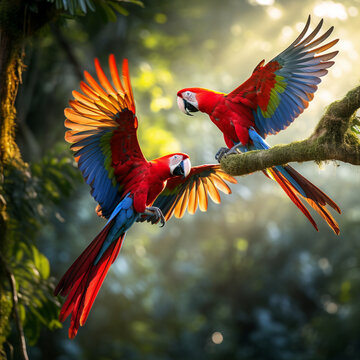 blue and yellow macaw on branch