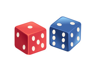 Blue and red playing dice vector illustration isolated on white background