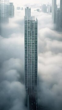 Cityscape on the clouds. Vertical video
