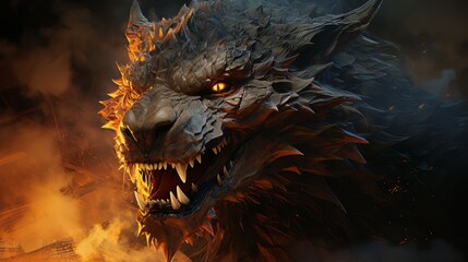 image dragon with burning eyes spines made with generative AI