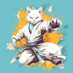 T-shirt design. Cat in action