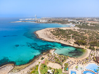 Makronissos sea beach, Ayia Napa, Cyprus, Europe. Aerial Cyprus view