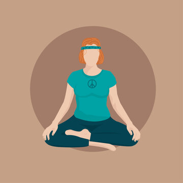 Poster girl doing yoga in the lotus position FaceLess 
 turquoise brown