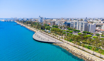 Coastline and promenade in Limassol, Cyprus, Europe, Mediterranean Sea