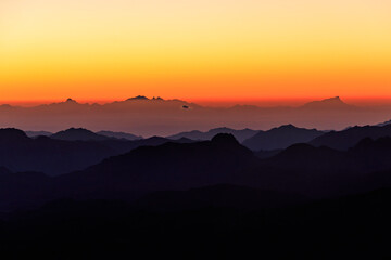 Beautiful sunrise on a top of Mount Sinai (Moses Mount) in Egypt