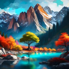 landscape with lake and mountains generated ai