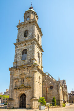 View at the Church of Saint Gildas in the streets of Auray in France