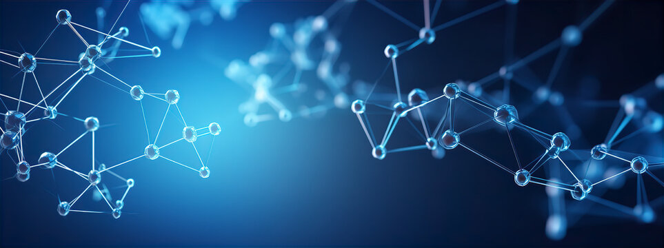 Abstract connection molecules transparent hydrogen H2 with blue background