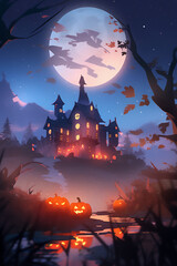 Halloween background with castle