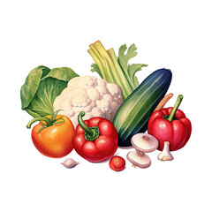 Watercolor vegetables illustration. Heathy food clipart isolated on transparent background. Generative AI