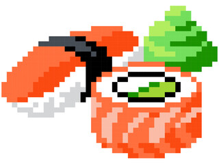 Sushi icon cartoon in pixel style.