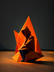 Lone Origami: Dark Orange Theme, Stylish Depiction of an Isolated Figure