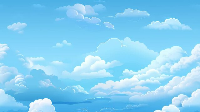 cartoon animated blue sky moving background with clouds seamless loop