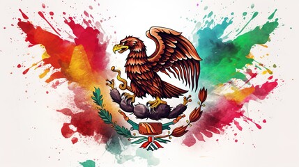 Illustrations and icons of the Mexican flag and the celebration of the holiday in the context of Mexico's Independence Day,AI generated.
