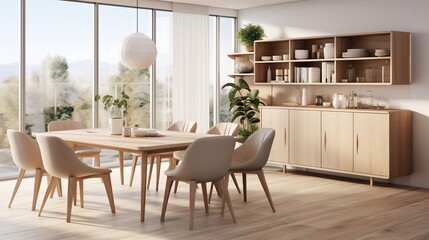 The interior design of the modern dining room with cupboard generative ai