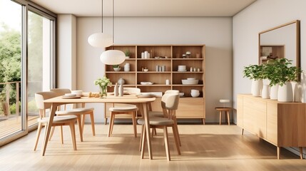 The interior design of the modern dining room with cupboard generative ai
