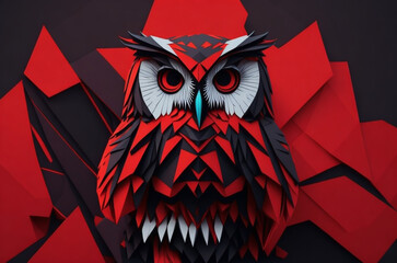 Whimsical Owl: Retro-Styled 3D Vector Art T-Shirt Design, Cute and Quirky Silhouette, Bold Colors on Black, Isometric Bird's-Eye View, 4K Cinema 4D Rendering