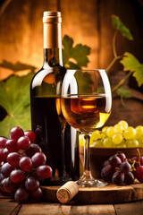 winery food background glass grape drink alcohol vine wine beverage bottle. Generative AI.